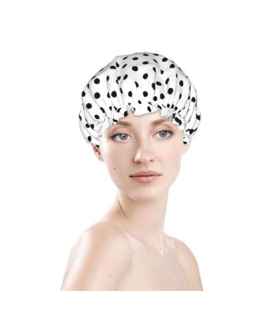 Neat Black Dots Shower Cap  Reusable Shower Hats  Double-Layer Waterproof Bathing Caps  Elastic Hair Bath Caps  Suitable For Women  Girls Bath Hat For All Hair
