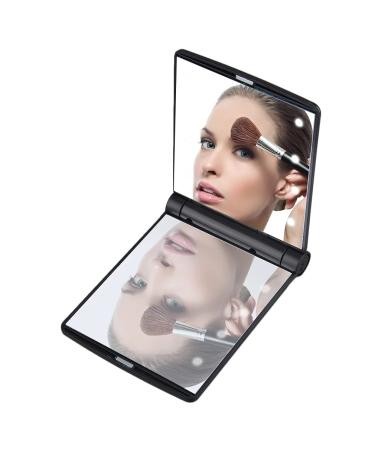 Mpowtech Compact Mirror with 8 LED Light Handheld 2-Sided Makeup Mirror Folding Lighted led Travel Mirror for Purse Handbag Pocket (Black)