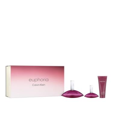 Calvin Klein Euphoria Eau de Parfum Chypre Women's Perfume With Notes of Pomegranate Black Orchid Lotus Blossom & Mahogany Wood Long Lasting Fragrance 3 piece set (3.3 fl oz. + 1 fl oz. + 3.3 fl oz.)