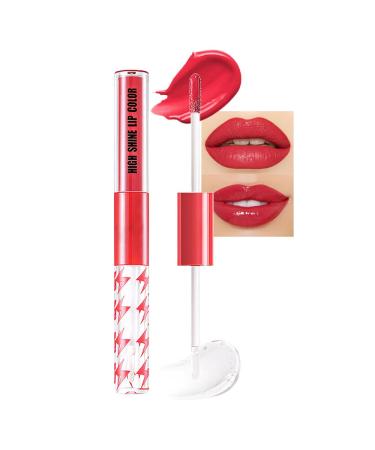 Bright Red Liquid Lipstick with Clear Lip Gloss Set Makeup Fat Oil Lip Gloss High Impact Lipstick Makeup Long Lasting Waterproof Lip Gloss Pack Gift Kit Lip Gloss for Women 11#