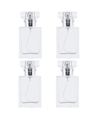 Enenes Glass Refillable Perfume Bottle 4 pcs Portable Square Empty Glass Perfume Atomizer Bottle 30ml/1 oz. Spray Glass Bottle Atomizer Container (30ML Transparent)