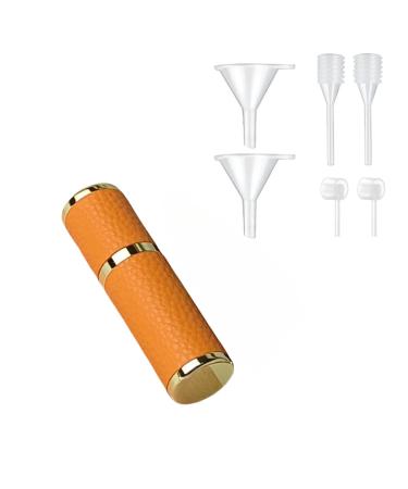 Portable Mini Perfume Refillable Bottle 5ml Leather Material Travel Atomizador Fine Mist Refillable Cologne Dispenser Sprayer With Funnel And Perfume Diffuser Tool For Women&Men (Orange)