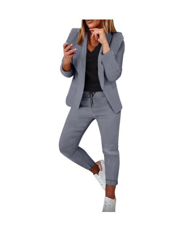 Womens 2 Piece Casual Outfits Stretch Button Down Blazers Jacket and Slim Fit Trouser Pants Suits Sets 2859-sasnx-6-darkgray S