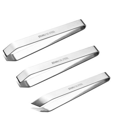 3 Pcs Fish Bone Tweezers, Stainless Steel 2 Flat and 1 Slant Tweezers, maxin Pliers Remover Tool for Remove Fish Bones, Needle Dones, Scales