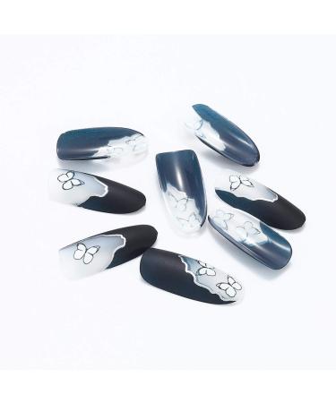 Brishow Black Long Almond Press On Nails - 24 Piece Set with Butterfly Design for Women & Girls | International Shipping Available - Buy Online on GoSupps.com