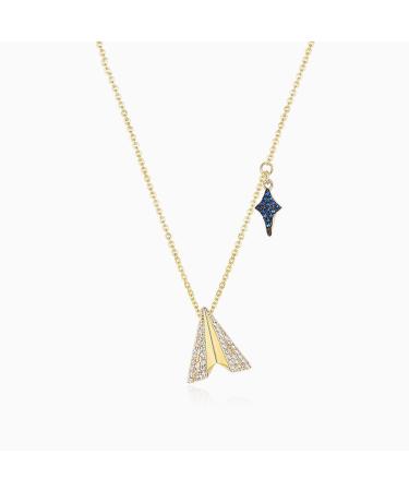 DNCG Quartz Healing Crystal Necklace Fashion Paper Airplane Pendant Necklaces Star Necklace Chain Jewelry Clavicle Necklace for Women and Girls Silver Necklace Crystal Point Pendant Necklace