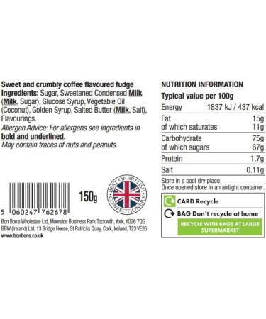 Bon Bon's Gourmet - Coffee Fudge Bag Handmade British Fudge 150g - Buy Online on GoSupps.com