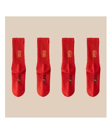 Chinese New Year red Cotton Socks for Men Women Spring Festival Rabbit Embroidery Zodiac Stockings Lucky Socks 4 Pairs (Color : Red-6 Size : 36-40) 36-40 Red-6