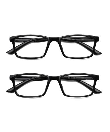 Mcoorn Reading Glasses with Blue Light Filter Without Yellow Tint (2 Pack) Indestructible Flexible 2 Black 2.5 x