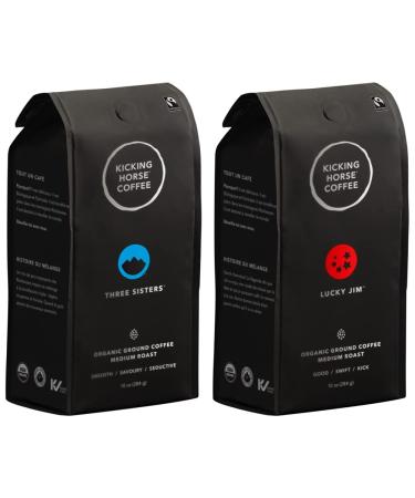 Kicking Horse Coffee Three Sisters Medium Roast Ground 284 g - Certified Organic Fairtrade & Lucky Jim Medium Roast Ground 284 g - Certified Organic Fairtrade Kosher Coffee (Pack of 1)