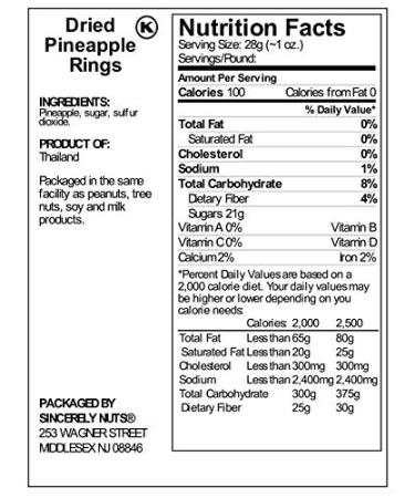 Sincerely Nuts Dried Pineapple Rings (Sweetened) - 2 lb. Bag | Dehydrated Fruit Snack | Kosher, Vegan, Gluten Free | Healthy Gourmet Food | Natural Dry Fruits | Tropical Taste - Buy Online on GoSupps.com