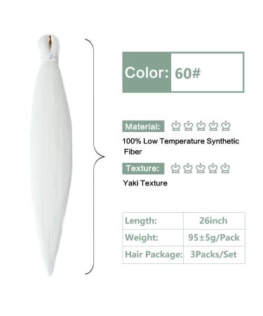 YDDM Pre-Stretched Braiding Hair Extensions - 26 Inch Jumbo Braids (3 Packs White 60#) - Ideal for Braid Hairstyles - Buy Online on GoSupps.com