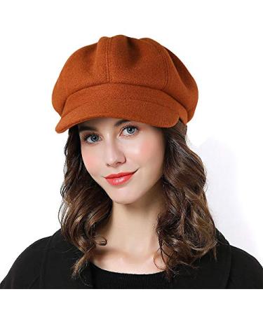 Sumolux Women Beret Newsboy Hat French Wool Cap Classic Autumn Spring Winter Orange