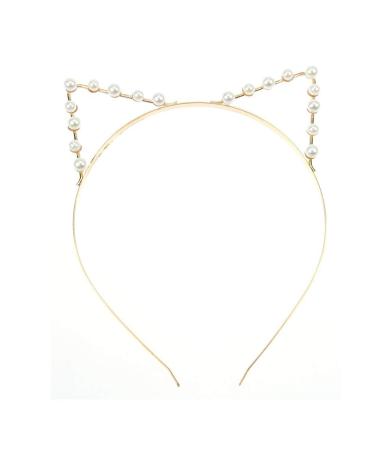 Demarkt Cute Cat Ears Headband Hair Band Pearl Hairband Clip Hair Jewelry Golden