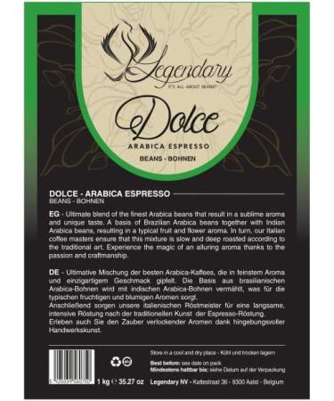 Legendary & Carracci coffee DOLCE finest composition of the best 100 Arabica beans 1 kg DOLCE - Buy Online on GoSupps.com