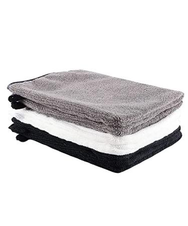 6 Pack Microfibre Body Wash Mitts 15x21 cm Flannels Face Mitts Face Cleansing Mitts Terry Cloth Makeup Remover Gloves for Bath SPA(White Black Grey)