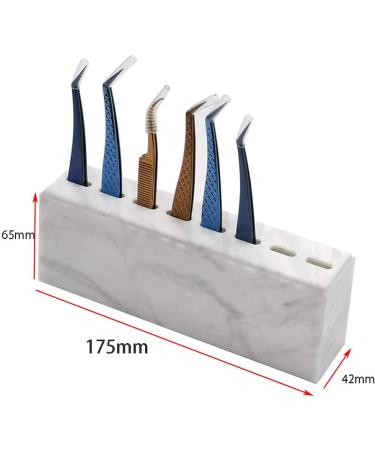 White Marble Slits Tweezers for Eyelash Extensions | Plastic Storage Holder | Professional Eyelash Tweezers Tool - Buy Online on GoSupps.com