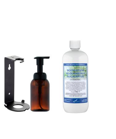 Claudius Soap dispenser 300 ml amber brown refillable + 1 liter Body Lotion Rosemary & Eucalyptus refill including bracket