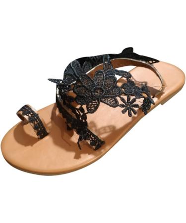 NNcpfen Elegant Black Lace Sandals for Women - Comfortable Boho Open Toe Flip Flop with Pearl Detail - Perfect for Summer Events - Buy Online on GoSupps.com