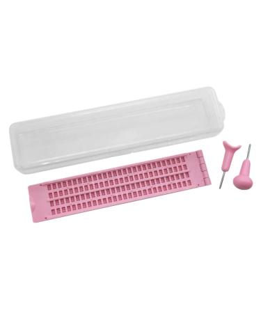 Plastic Braille board 4 x 28 characters with storage box and 2 styluses (saddle and round) pink