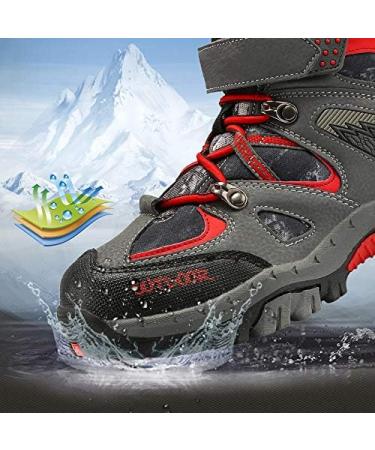 JMFCHI Kids Hiking Boots - Boys & Girls Snow Boots for Outdoor Sports - Durable & Comfortable Ankle Boots for Winter - 4 Big Kid 8032 Grey Red - Buy Online on GoSupps.com