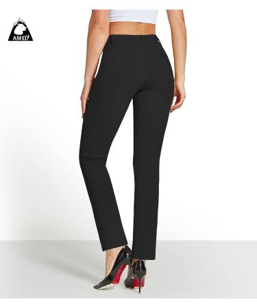 Amoy Women's Straight Leg Dress Pants - Black, Large | Stretch Work Slacks for Office Business Casual & Yoga - Buy Online on GoSupps.com