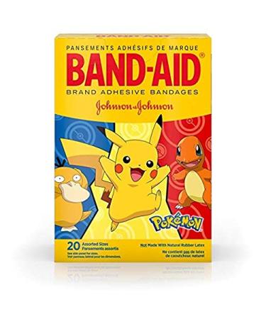 Band-Aid Brand Adhesive Bandages for Minor Cuts & Scrapes, Wound Care Featuring Pokmon Characters for Kids, Assorted Sizes 20 ct