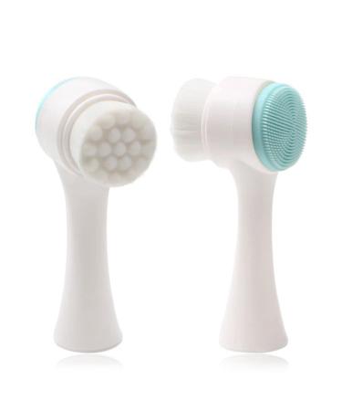 Face cleaning brush 2-in-1 manual silicone dual face scrubber washing brush 3D face peeling brush with soft bristles for deep pores peeling make-up massage for all skin types (blue)