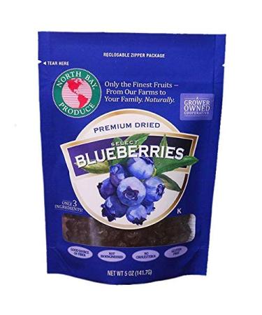 North Bay Produce - Dried Blueberries - Gluten Free, Vegan - Healthy Snacks for Kids and Adults - Resealable Bag, 5oz 5 Ounce (Pack of 1)