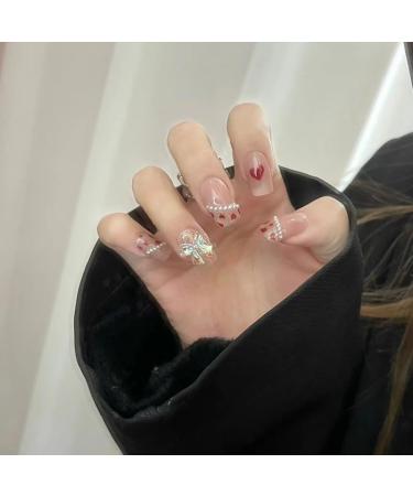 MENILITHS 24Pcs/Set Press On Nails Crystal Cat's Eye Pearl Love Bow Short Style False Nails Acrylic Fake Nails Full Cover Nails Tips Artificial Finger Manicure Press on nails for Women and Girls - Buy Online on GoSupps.com