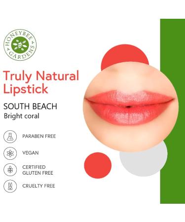 Honeybee Gardens Truly Natural Long Lasting Lipstick South Beach Bright Coral with Red Undertones - 0.13 Oz - Buy Online on GoSupps.com