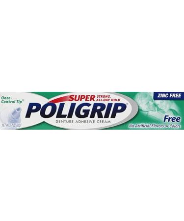 Super Poli Grip Denture Adhesive Cream  Free of Artificial Flavors and Colors  2.4 Oz