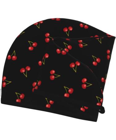 Cherry Watercolor Black Microfiber Hair Towel | Super Absorbent Quick Dry Turbans for Curly & Thick Hair | Hair Wrap with Button for Women & Kids - Buy Online on GoSupps.com
