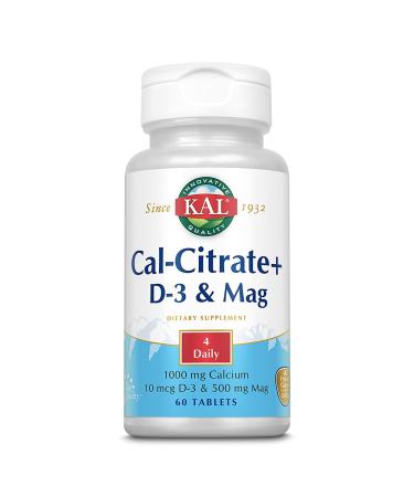 KAL Cal-Citrate Plus 1000mg | Blend of Calcium Citrate Magnesium and Vitamin D-3 | for Healthy Bones & Teeth | No Gluten & Non-GMO | 60 Tablets