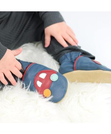 Dotty Fish Soft Leather Baby Shoes | Toddler Boys Non-Slip Suede Soles | Navy Cars | 0-6 Months to 4-5 Years - Buy Online on GoSupps.com