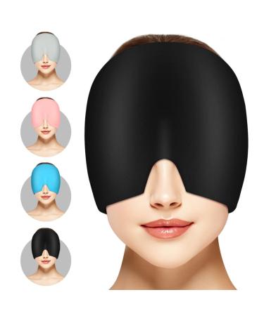 ACWOO Migraine Relief Cap Reusable Cold Hot Therapy Migraine and Headache Relief Cap Single-Sided Gel Ice Hot Head Wrap for Chronic Migraine Tension Headache Sinus Stress Puffy Eyes (Black)
