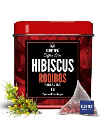 BLUE TEA - Hibiscus Rooibos Herbal Tea - 18 Tea Bags | CAFFEINE FREE | Christmas Tea Gifts | Farm Packed Hibiscus Rooibos Tea | Vegan - Gluten Free | Tin Packaging