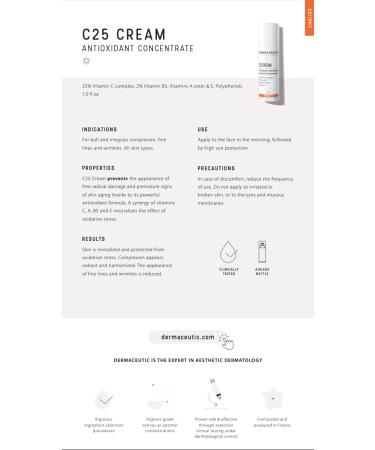 Dermaceutic C25 Cream - Antioxidant Day Cream with Vitamin C Vitamin E Vitamin B5 Vitamin E and Polyphenols - Protective face moisturizer for improved complexion and radiant skin - 30ml - Buy Online on GoSupps.com