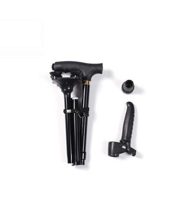 Walking Stick Adjustable Crutch Lightweight Aluminum Cane with Five-Section Telescopic with Handrails Cane for Daily Living Aid (Black) (with LED Light)