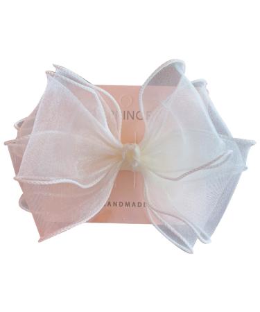 FEIFEI'S BOW Girls 5 Inches Princess Handmade Chiffon Heart Bow Hair Clip Alligator Clips Girls baby kids Infants Toddlers Ribbon Hair Accessories Barrettes (Ivory)