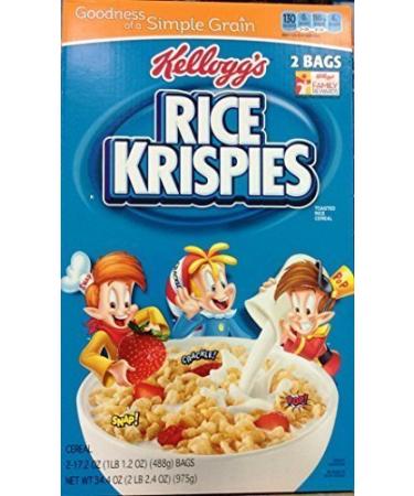 Kellogg's Rice Krispies Toasted Rice Cereal, Large 34.4 Ounce Box - 2 Bags