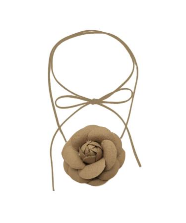 Oralgos flower designs choker necklace elegant fabric-camelia keybone chain artificial flower shape necklace decorations 3 camel laces