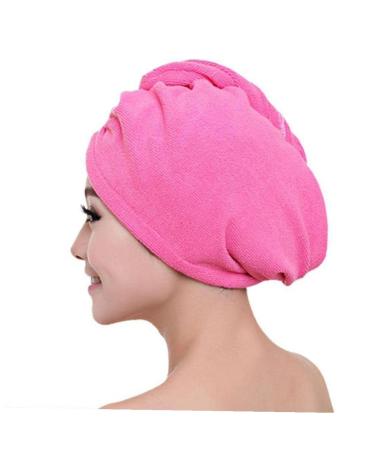 Dry Hair Caps Microfiber Bath Hair Towel Wrape Turban Buttons For Women Rose Red