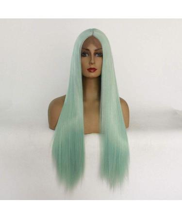 Hairpieces Ladies Long Straight Hair Lace Front Wig Natural Silky Heat Resistant Fiber Synthetic Hair With Middle Parting for Green Daily Cosplay Halloween Party 24in 18 in