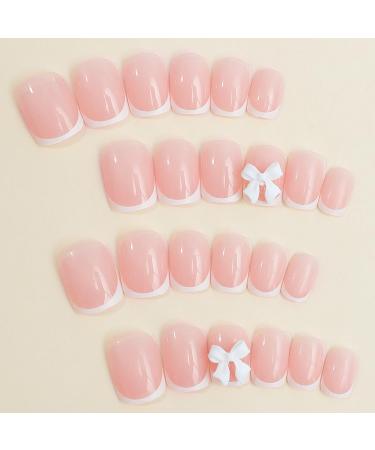 Pink Press-On Nails | Short Square Fake Nails | White French Tip Full Cover | Glossy Nude Pink | 24 Pcs for Women & Girls - Buy Online on GoSupps.com