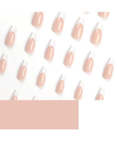 Mouyouglow Press-On Nails - Medium Ballerina Nude Pink & White French Fake Nails with Glue | Glossy Artificial Fingernails - Buy Online on GoSupps.com