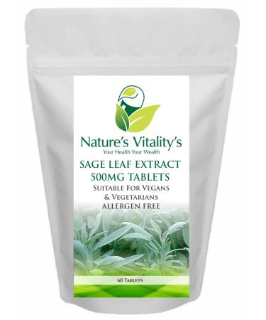 Sage Leaf 500mg 60 Tablets Supports Menopause Relief Hot Flushes Night Sweats & Sleep Support Vegan UK