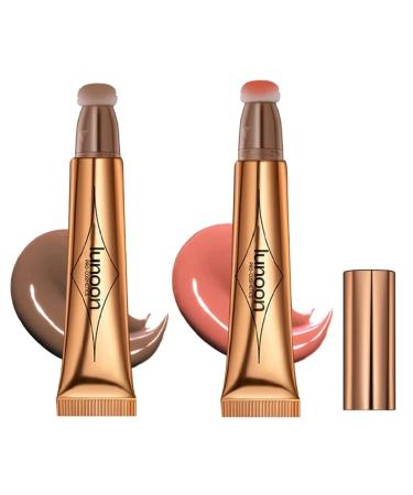 2 Colors Liquid Contour Beauty Wand, Highlighter and Bronzer Stick,Long Lasting & Smooth Natural Matte Finish,with Cushion Applicator Attached Easy to Blend. (1# / 2#) 2 Colors- 1# / 2#