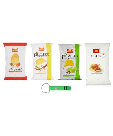 Beni Culinari Lot de 4 paquets de test pour patatine paprika citron vert et poivre rose tomates cerises chips de pommes de terre 3 x 150 g rustica 1 sac de 300 g porte-cl s gratuit