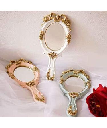 Vintage Handheld Makeup Mirror with Crafted Rose Design - Pink Princess Beauty Vanity Mirror - Buy Online on GoSupps.com